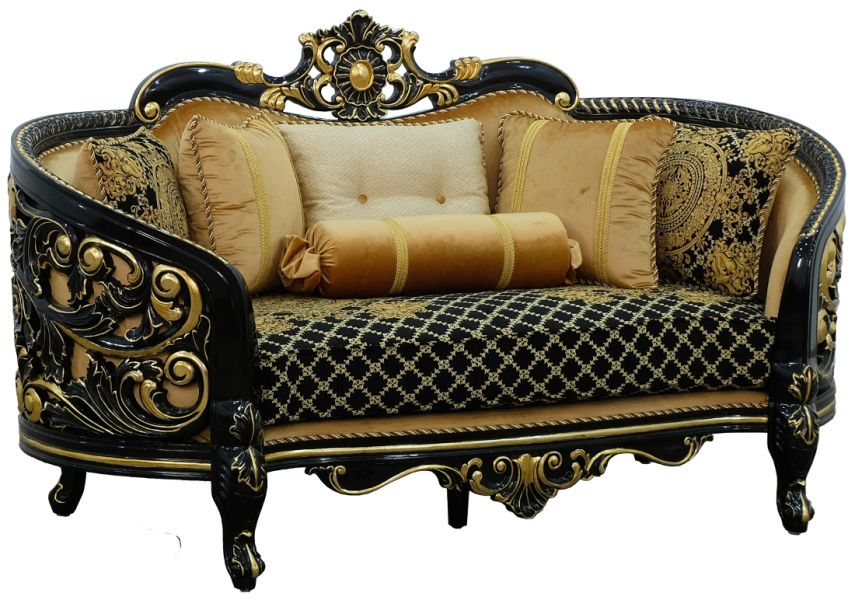 European Furniture - Bellagio Luxury Loveseat Gold-Black - 30019-L - GreatFurnitureDeal