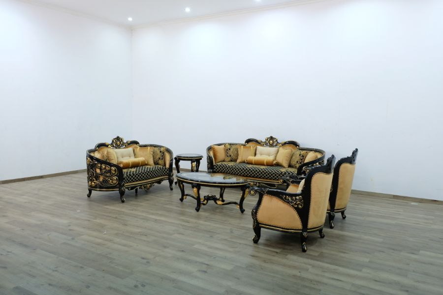 European Furniture - Bellagio III 4 Piece Living Room Set in Black-Gold - 30019-4SET - GreatFurnitureDeal