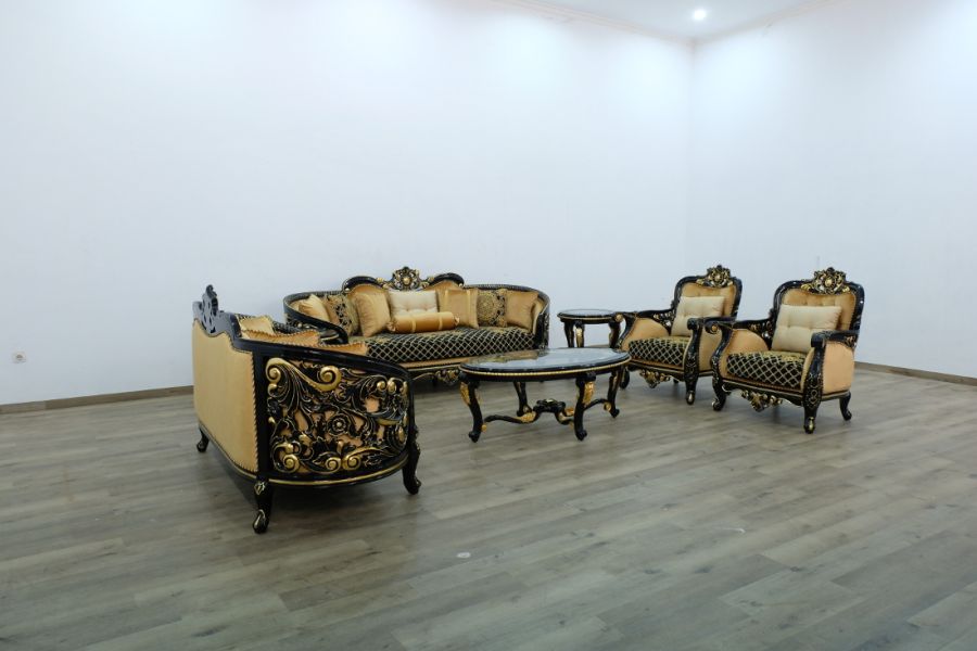 European Furniture - Bellagio III 4 Piece Living Room Set in Black-Gold - 30019-4SET - GreatFurnitureDeal