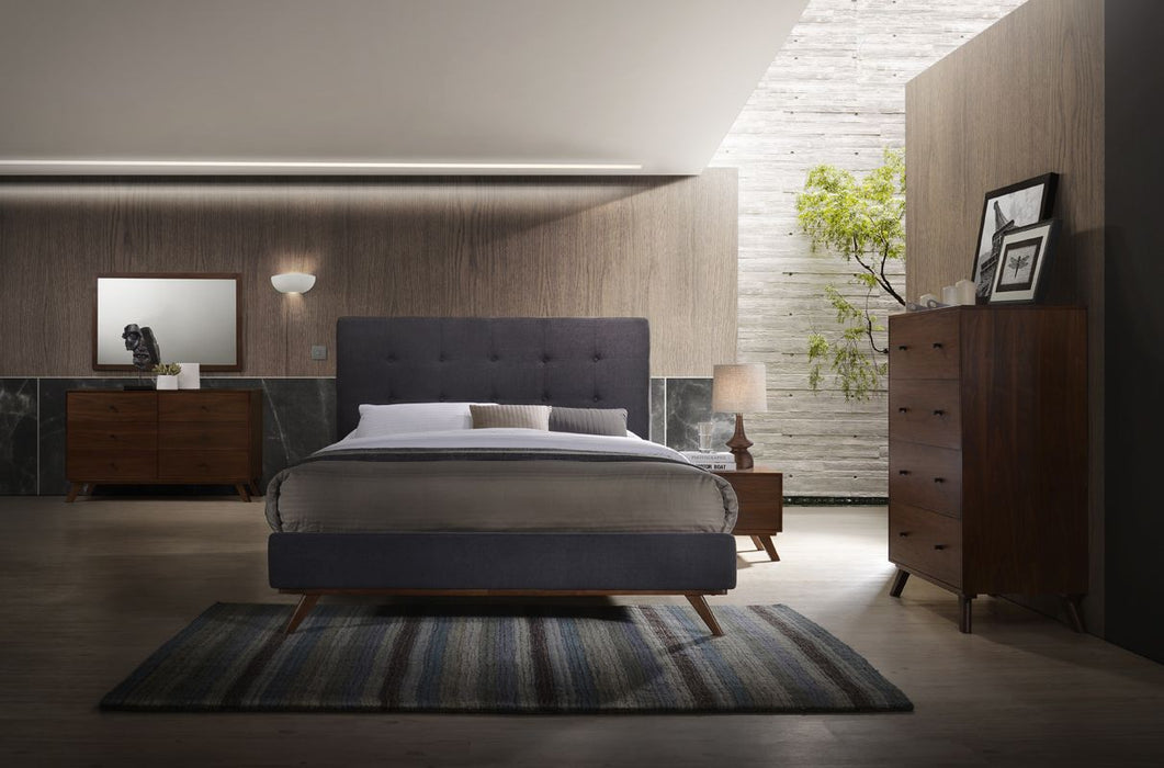 VIG Furniture - Modrest Addison Mid-Century Modern Grey Fabric & Walnut Eastern King Bed - VGMABR-38-BED-EK - GreatFurnitureDeal