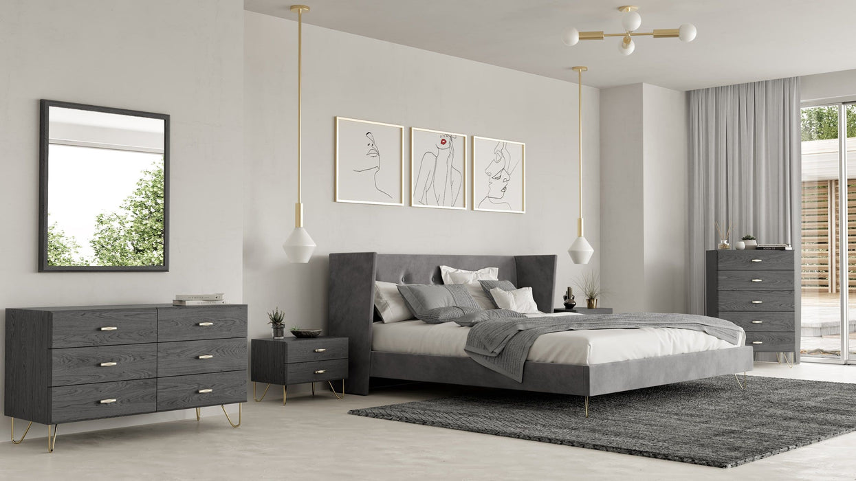 VIG Furniture - Nova Domus Bryan Modern Grey Velvet & Gold Eastern King Bed - VGMABR-82-EK - GreatFurnitureDeal