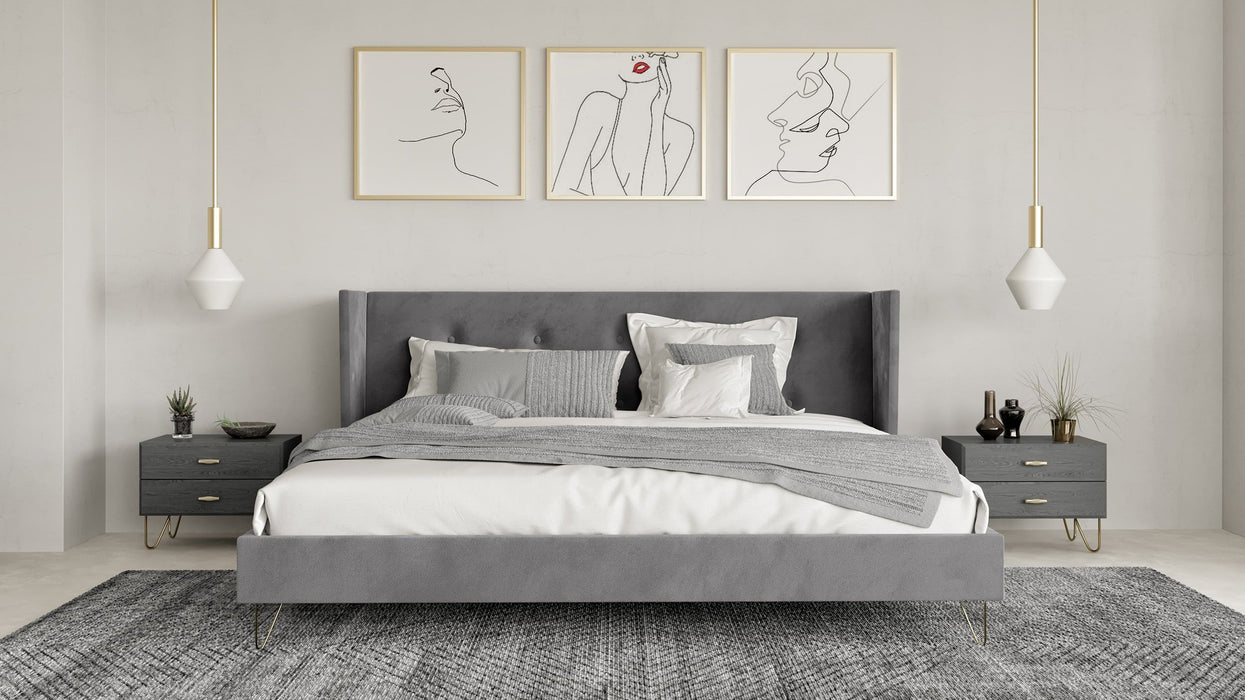 VIG Furniture - Nova Domus Bryan Modern Grey Velvet & Gold Eastern King Bed - VGMABR-82-EK - GreatFurnitureDeal