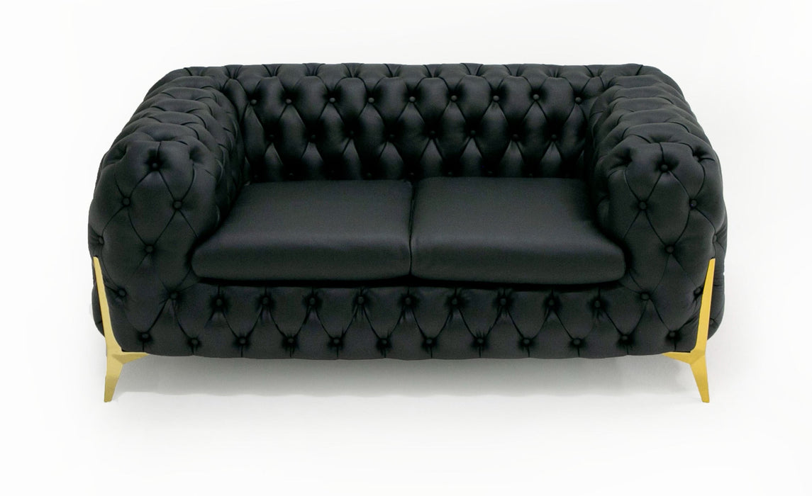 VIG Furniture - Divani Casa Bunzel - Modern Black Tufted Leather Sofa Set - VGBNSBL-9168-BLK - GreatFurnitureDeal