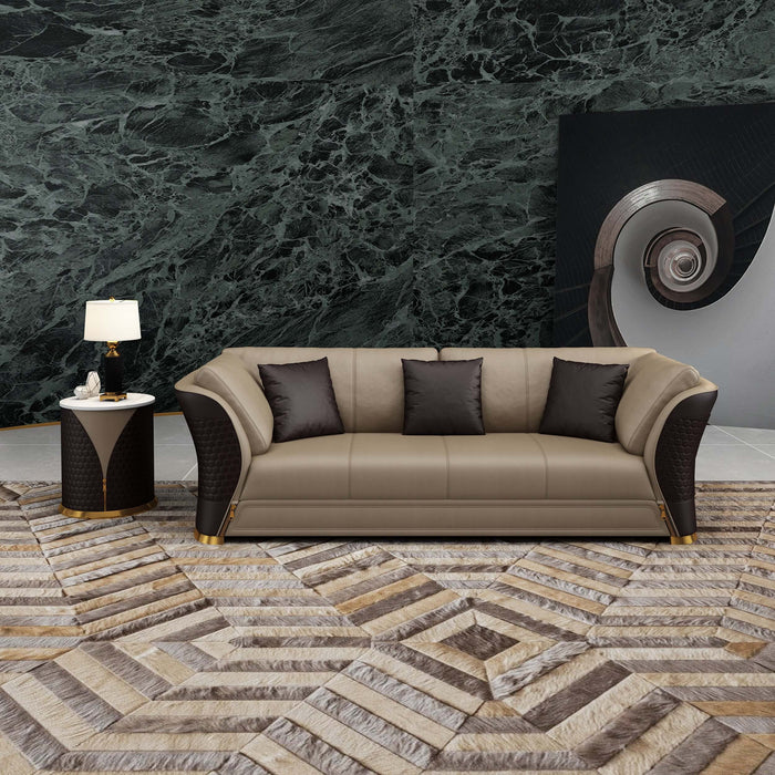 European Furniture - Vogue Sofa Sand Beige-Chocolate Italian Leather - EF-27990-S