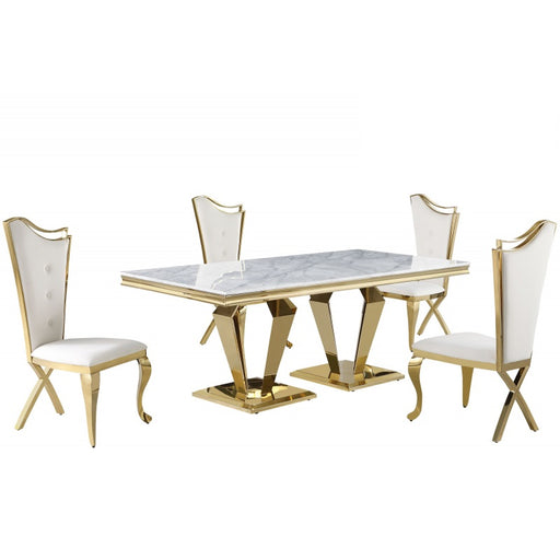 Mariano Furniture - C194 - 5 Piece Dining Table Set in Cream/Gold - BM-C194RCG5 - GreatFurnitureDeal