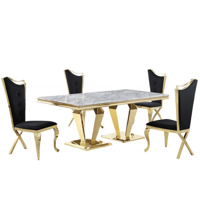 Mariano Furniture - C194 - 5 Piece Dining Table Set in Black/Gold - BM-C194RBG5 - GreatFurnitureDeal