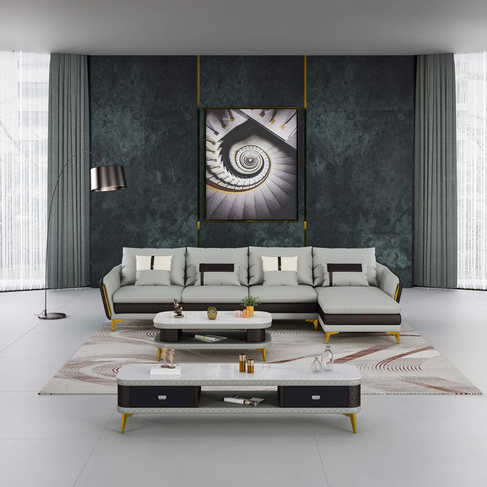 European Furniture - Icaro RHF Sectional Grey & Chocolate Italian Leather - EF-64434R-4RHF - GreatFurnitureDeal