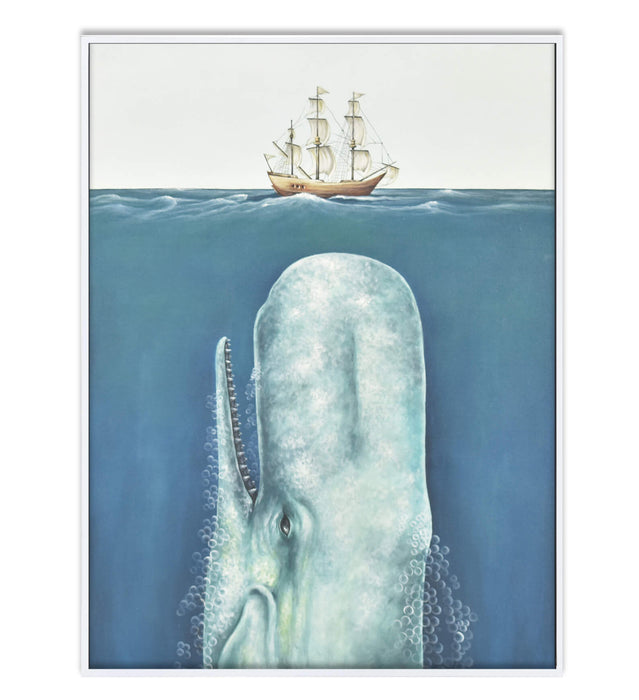 Bramble - Whale & Ship on Canvas 30 x 40 w/ Frame in True White - BR-28085TRW---C860- - GreatFurnitureDeal