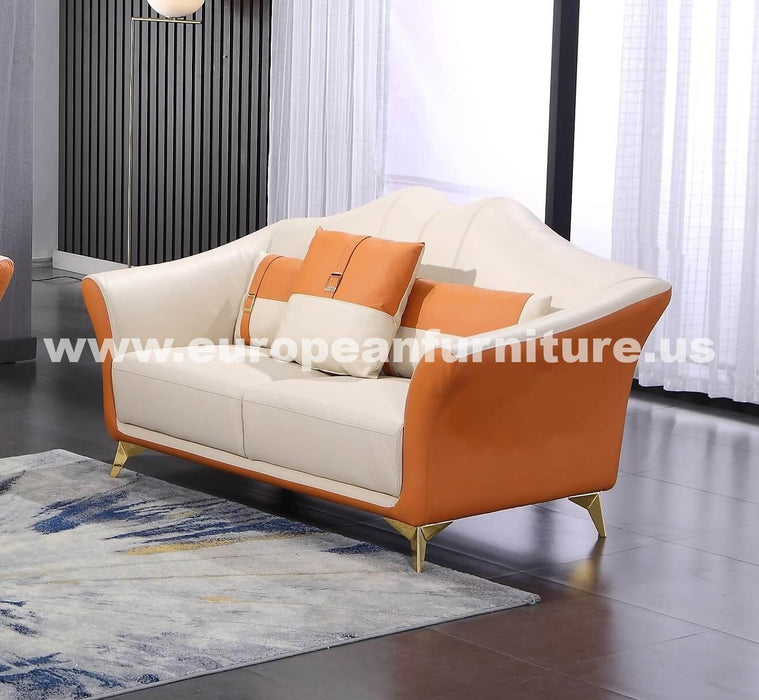 European Furniture - Winston Loveseat White-Orange Italian Leather - EF-29050-L