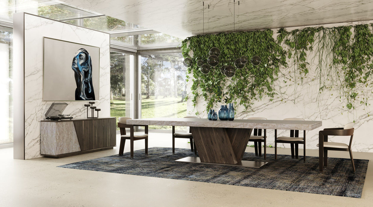VIG Furniture - Nova Domus Cairo - Italian Modern Faux Marble & Pecan Elm Extendable Dining Table - VGACCAIRO-TBL