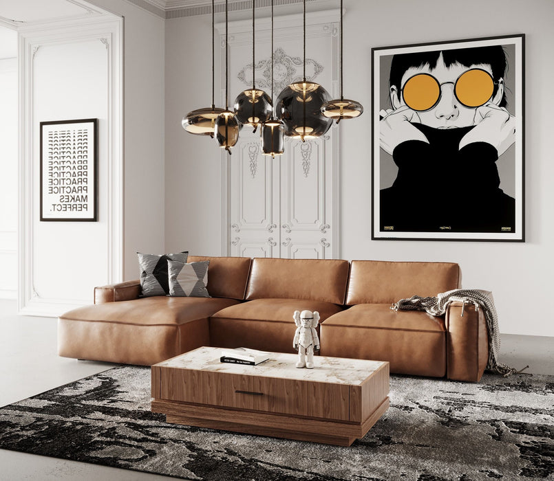 VIG Furniture - Modrest Cambria Modern LAF Cognac Leather Sectional Sofa - VGKK-KF1123-SECT - GreatFurnitureDeal
