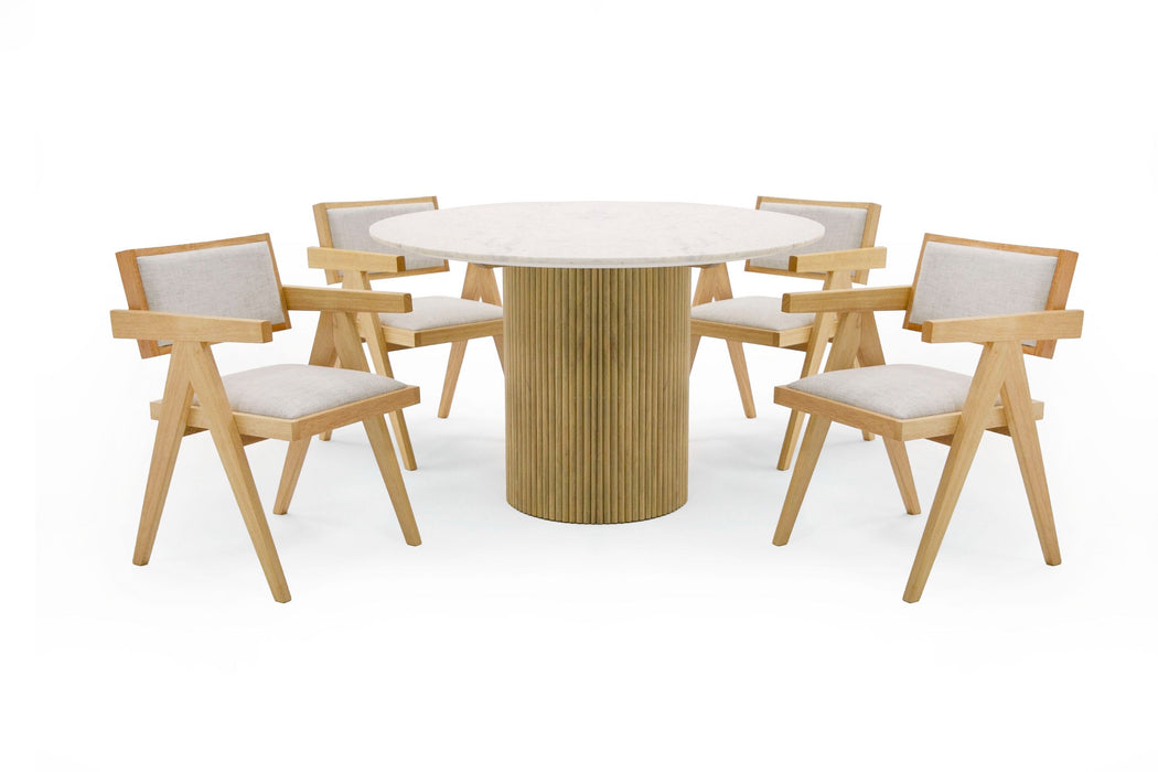 VIG Furniture - Modrest - Cambridge White Marble & Mango Round Dining Table - VGEDRID112011-RNDDT - GreatFurnitureDeal