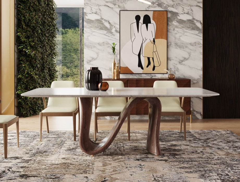 VIG Furniture - Modrest Carrizo Contemporary Walnut Marble Dining Table - VGCSDT-18017-CRM-DT - GreatFurnitureDeal