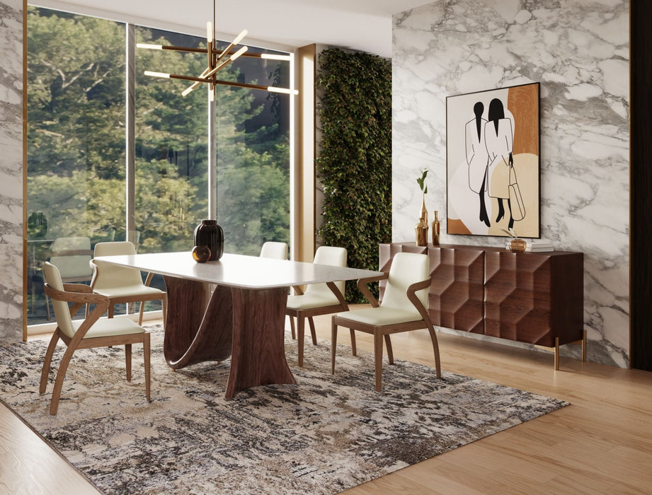 VIG Furniture - Modrest Carrizo Contemporary Walnut and White Marble Dining Table - VGCSDT-18017-CRM-DT-JW - GreatFurnitureDeal