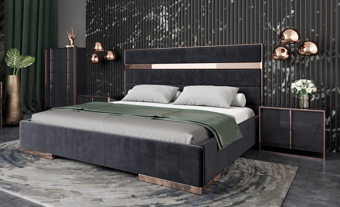 VIG Furniture - Nova Domus Cartier Modern Black Velvet & Rosegold Eastern King Bed - VGVCBD-A002-EK - GreatFurnitureDeal