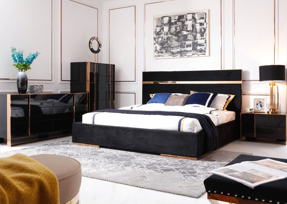 VIG Furniture - Nova Domus Cartier Modern Black Velvet & Rosegold California King Bed - VGVCBD-A002-CK - GreatFurnitureDeal