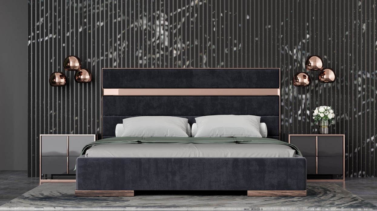 VIG Furniture - Nova Domus Cartier Modern Black Rose Gold California King Bed with Nightstands - VGVCBD-A002-BLK-BED-2NS-SET-CK