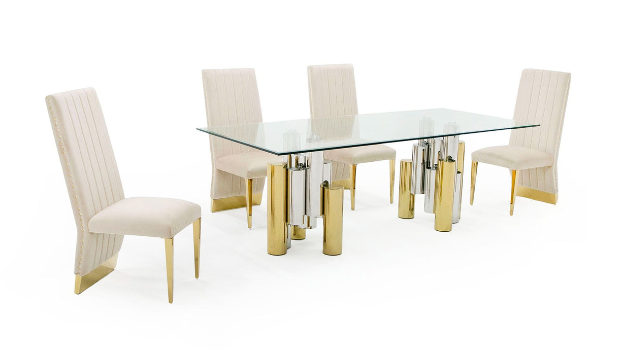 VIG Furniture - Modrest Chariot Modern Glass and Silver Mix Gold Rectangular Dining Table - VGZA-T413-GLD-DT