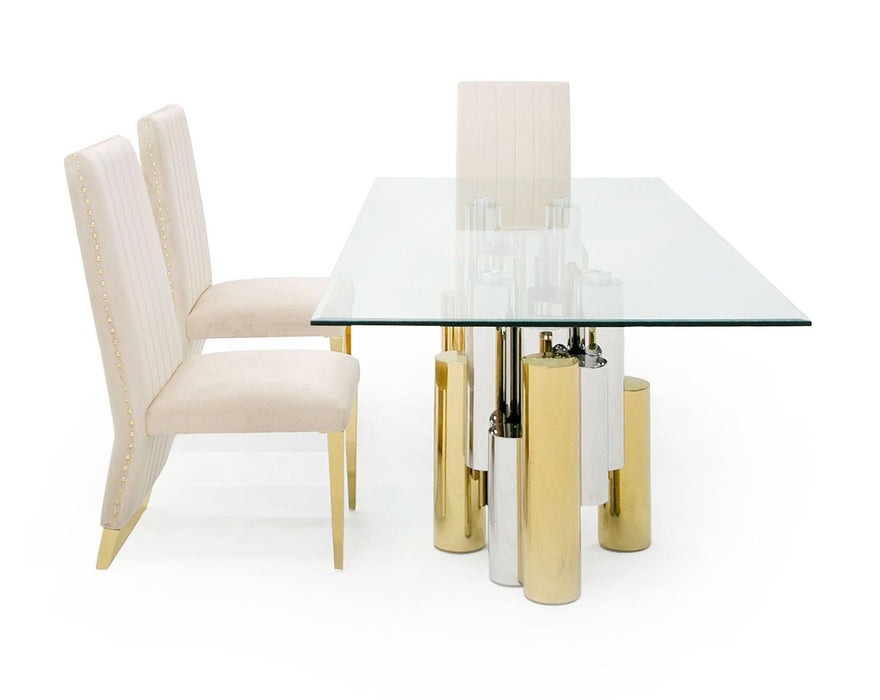 VIG Furniture - Modrest Chariot Modern Glass and Silver Mix Gold Rectangular Dining Table - VGZA-T413-GLD-DT
