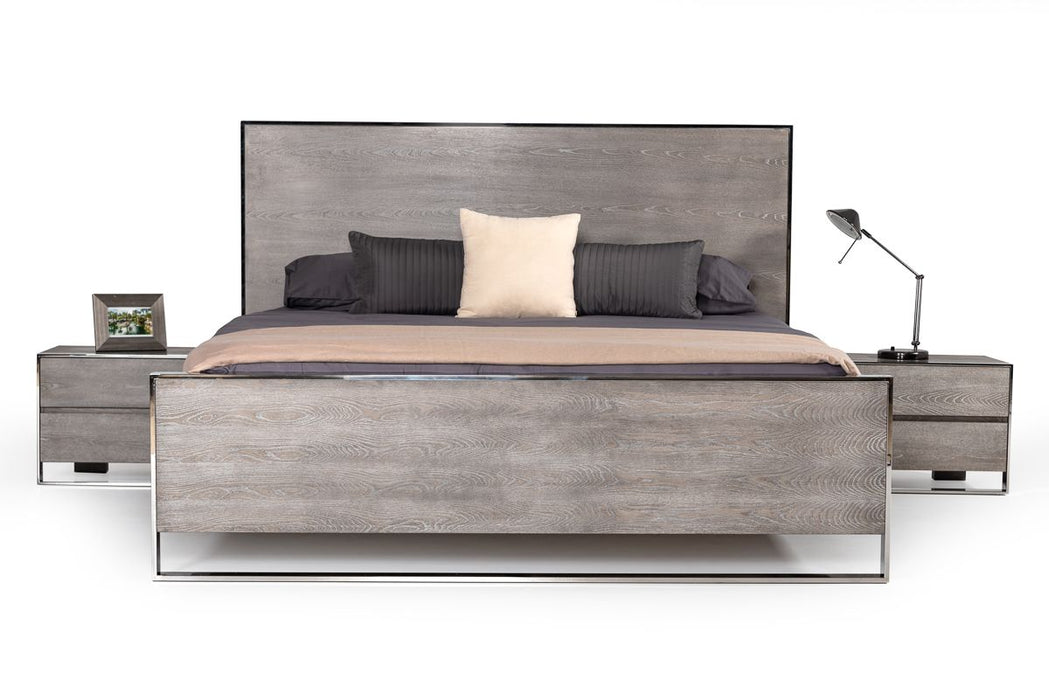 VIG Furniture - Modrest Charlene Modern Grey Elm & Stainless Steel Queen Bedroom Set - VGVC-CHARLENE-SET-queen