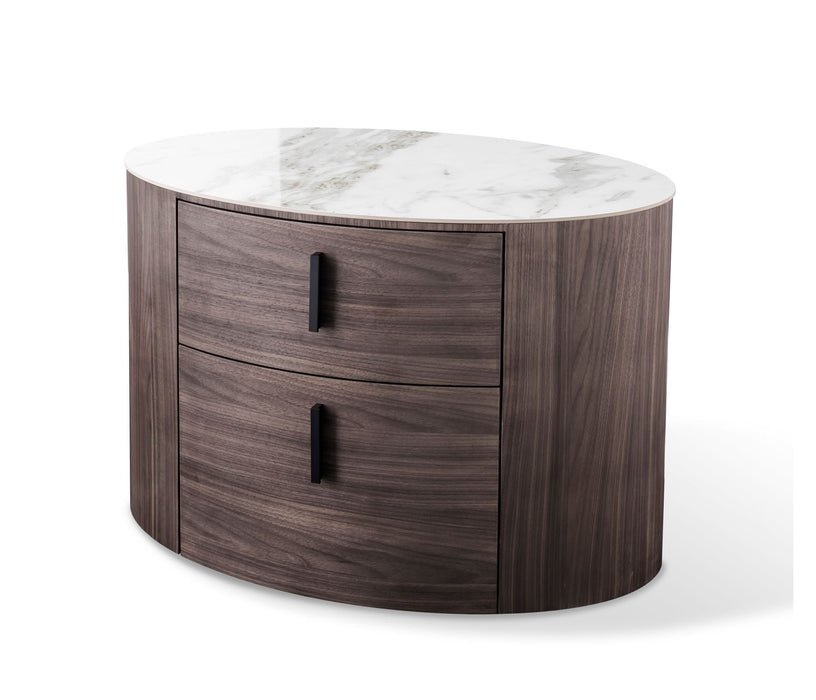 VIG Furniture - Modrest Chelton Contemporary White Ceramic & Walnut Oval Nightstand - VGHB351U3-WAL-NS