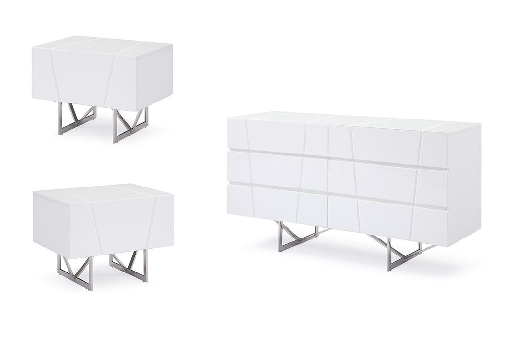 VIG Furniture - Modrest Chrysler White Dresser and Two Nightstands - VGVC-B8978-S - GreatFurnitureDeal