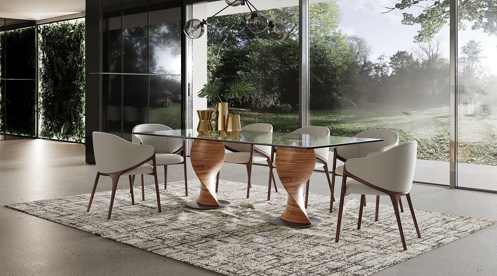 VIG Furniture - Modrest Cleveland Contemporary Glass and Walnut Dining Table - VGCS-DT-16152