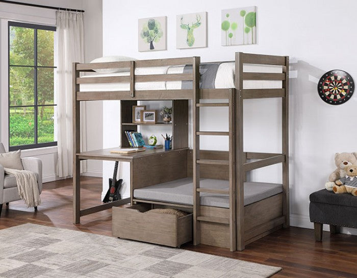 Furniture of America - Callistus Twin/Workstation Loft Bed Bed in Warm Gray - CM-BK828GY - GreatFurnitureDeal