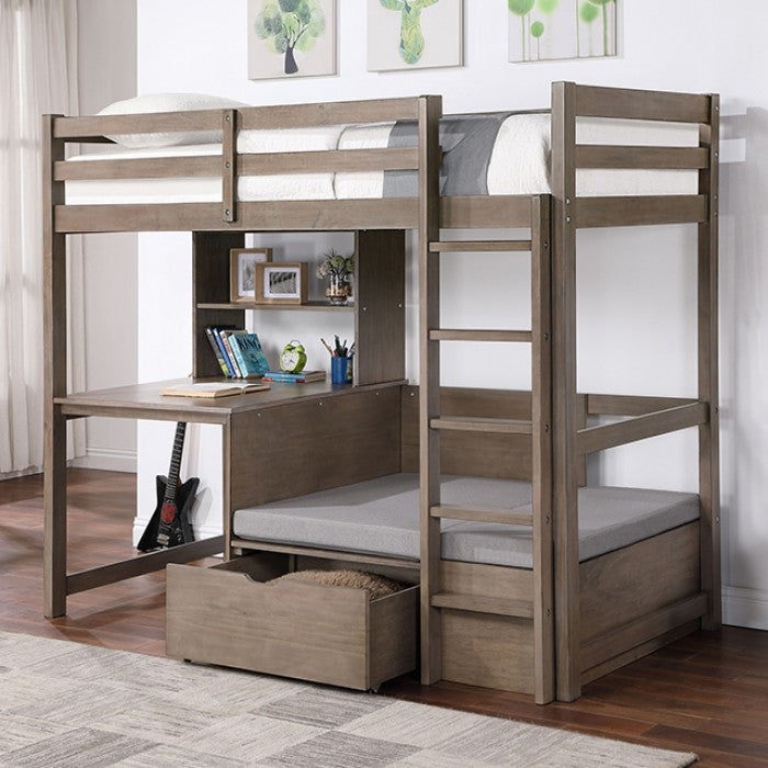 Furniture of America - Callistus Twin/Workstation Loft Bed Bed in Warm Gray - CM-BK828GY - GreatFurnitureDeal