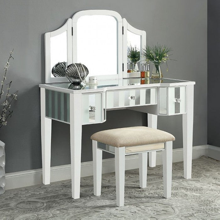 Furniture of America - Cyndi Vanity with Stool in White - CM-DK6361WH-UPS3 - GreatFurnitureDeal