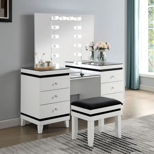 Furniture of America - Madonna Vanity Set in White/Black - CM-DK824WH-PK - GreatFurnitureDeal