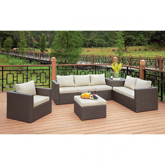 Furniture of America - Davina Patio Sectional w/ Ottoman & Storage in Brown, Beige - CM-OS1818