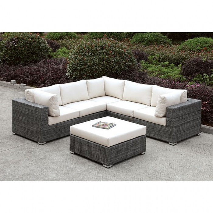 Furniture of America - Somani L-Sectional andOttoman in Light Gray/Ivory - CM-OS2128-SET12 - GreatFurnitureDeal