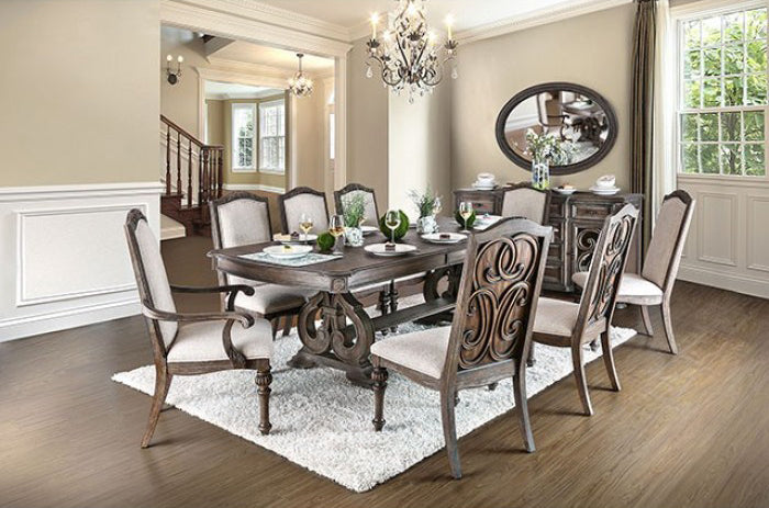 Furniture of America - Arcadia 9 Piece Dining Room Set in Rustic Natural Tone, Ivory - CM3150T-9SET