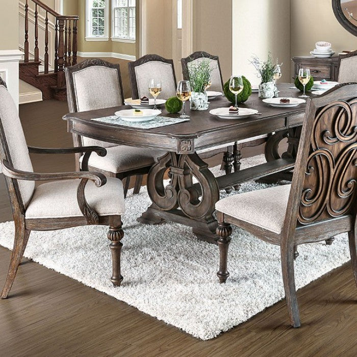 Furniture of America - Arcadia 10 Piece Dining Room Set in Rustic Natural Tone, Ivory - CM3150T-10SET - GreatFurnitureDeal