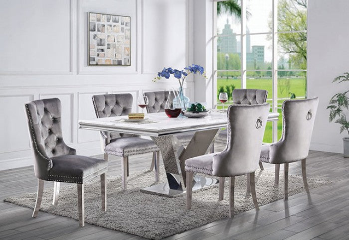 Furniture of America - Valdevers Dining Table in Chrome - CM3294T