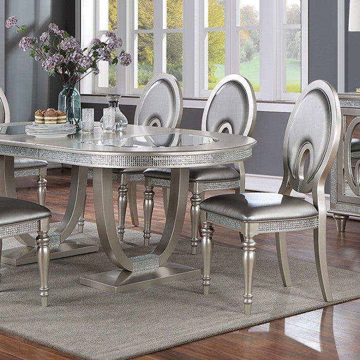 Furniture of America - Cathalina 10 Piece Dining Room Set in Silver - CM3541SV-T-TABLE-10SET - GreatFurnitureDeal