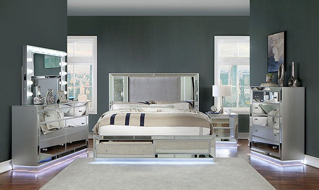 Furniture of America - Belladonna Eastern King Bed in Silver - CM7417SV-EK - GreatFurnitureDeal
