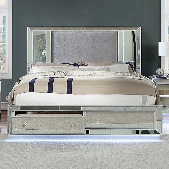 Furniture of America - Belladonna Eastern King Bed in Silver - CM7417SV-EK - GreatFurnitureDeal