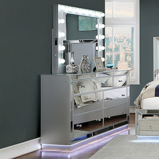 Furniture of America - Belladonna Dresser with Mirror in Silver - CM7417SV-DM - GreatFurnitureDeal