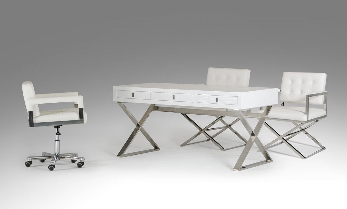 VIG Furniture - A&X Congress Transitional White Crocodile Office Desk - VGUNAS706-150-WHT