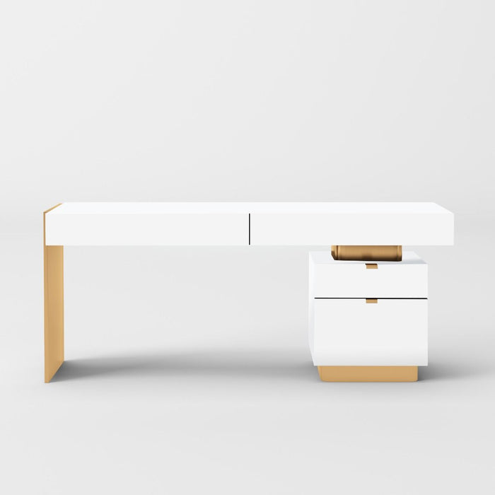 VIG Furniture - Modrest Trahan Modern Gloss White and Brushed Gold Office Desk - VGBB-MQ2101-W-DESK