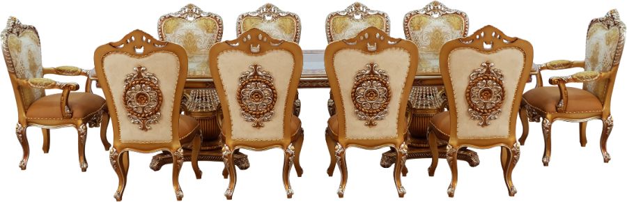 European Furniture - Saint Germain Dining Table in Light Gold & Antique Silver - 35550-DT - GreatFurnitureDeal