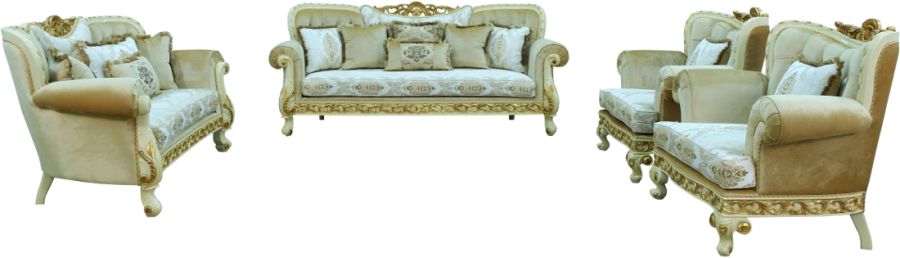 European Furniture - Fantasia Loveseat in Antique Beige- Dark Gold - 40015-L - GreatFurnitureDeal