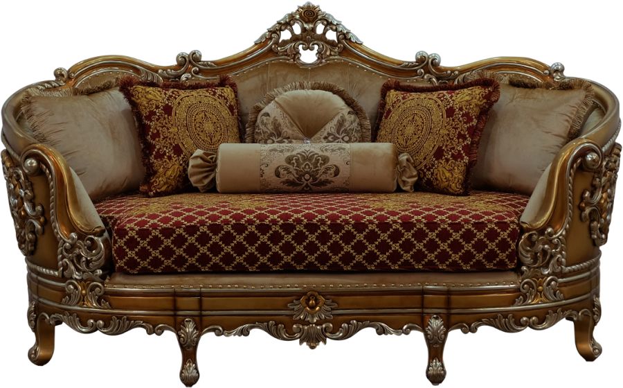European Furniture - Saint Germain Loveseat Red Gold Fabric - 35554-L - GreatFurnitureDeal