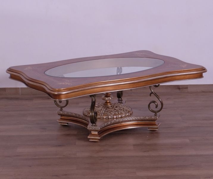 European Furniture - Raffaello III Coffee Table in Antique Brown - Blended Silver & Gold - 41026-CT - GreatFurnitureDeal