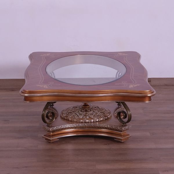 European Furniture - Raffaello III Coffee Table in Antique Brown - Blended Silver & Gold - 41026-CT - GreatFurnitureDeal