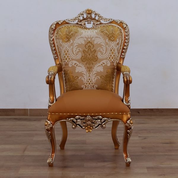 European Furniture - Saint Germain Dining Arm Chair in Light Gold & Antique Silver (Set of 2) - 35550-AC - GreatFurnitureDeal