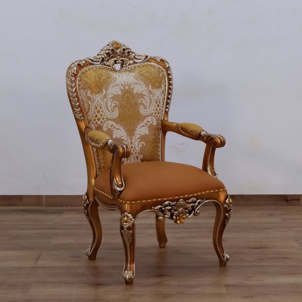 European Furniture - Saint Germain Dining Arm Chair in Light Gold & Antique Silver (Set of 2) - 35550-AC - GreatFurnitureDeal