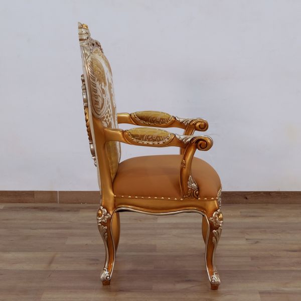 European Furniture - Saint Germain Dining Arm Chair in Light Gold & Antique Silver (Set of 2) - 35550-AC - GreatFurnitureDeal